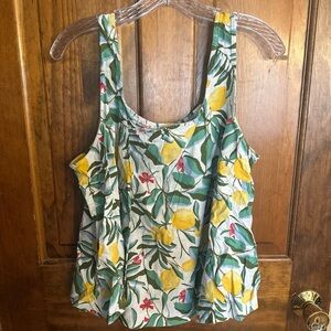 Ava & Viv Womens Tank Top Sz 2X Yellow Green Lemon Print Linen Blend
